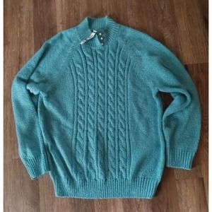 Womens KAREN SCOTT Sweater Aqua mock neck pearl buttons Large